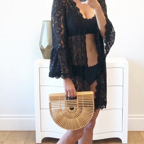 Handmade Woven Bamboo Beach Bag Tote Purse - Picture 6 of 12